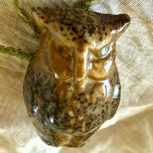Vintage Miniature Owl and Snail Figurine Gorgeous Glaze